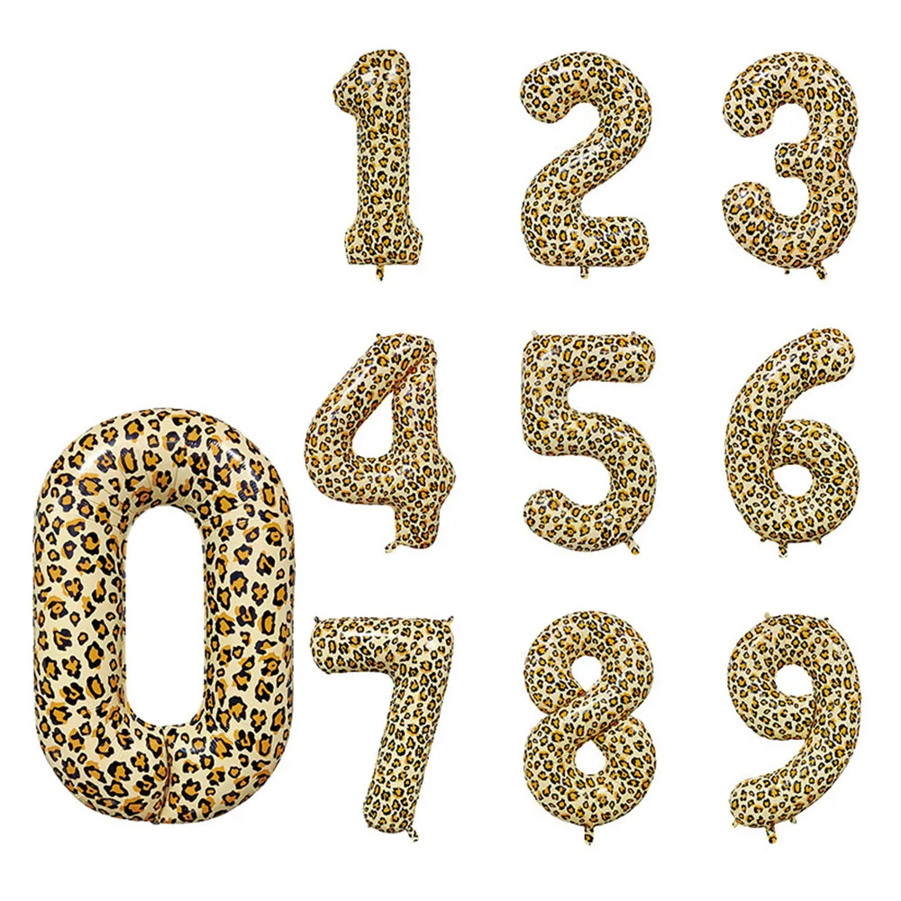 32inch Leopard Number Zero 0 1 2 3 4 5 6 7 8 9 Balloons Animal Theme Birthday Party Decorations Balloon