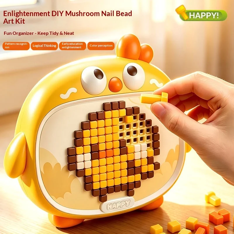Kids 3D Mushroom Nails Peg Toy DIY Building Blocks Storage Box Educational Puzzle