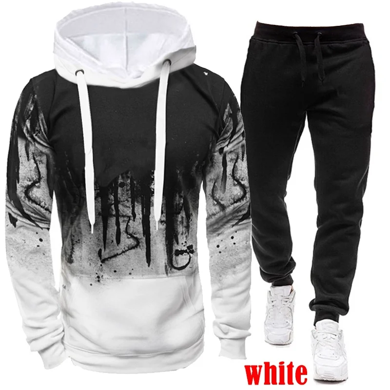 New Fashion Men\'s Cotton Camouflage Hoodies and Pants Sets Casual Hooded Tracksuits Outdoor Warm Sport Suits