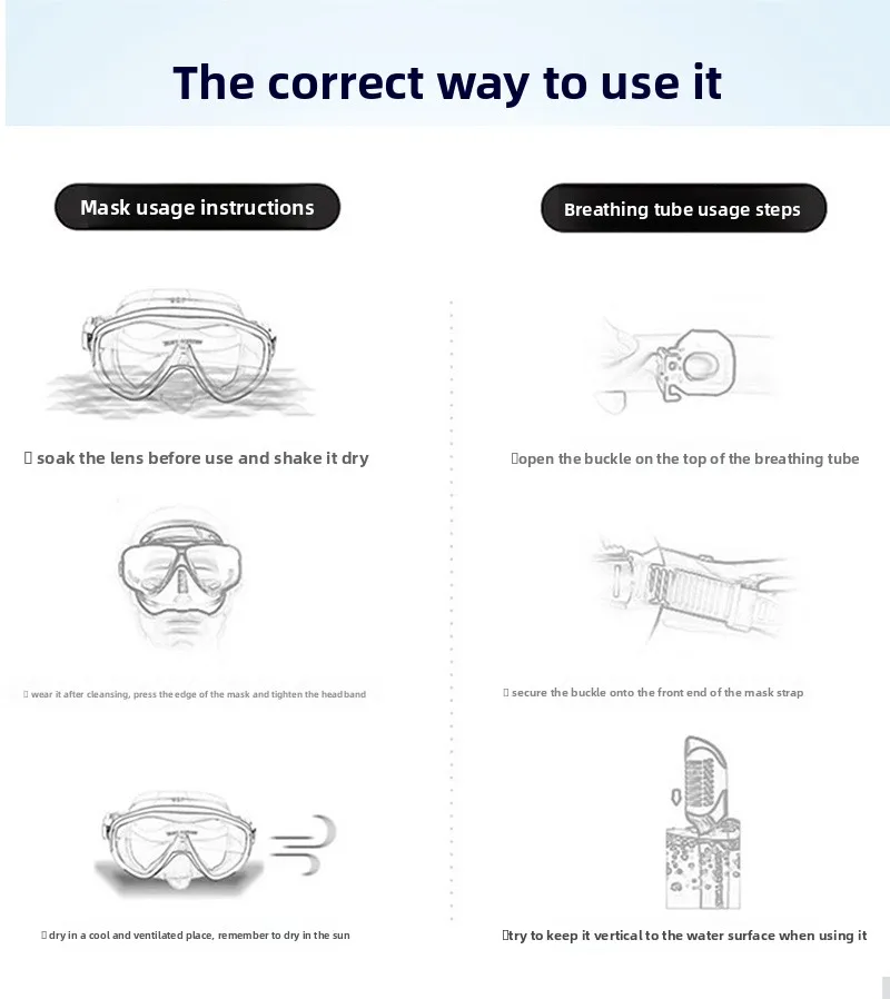 Proper use of goggles and breathing tubes