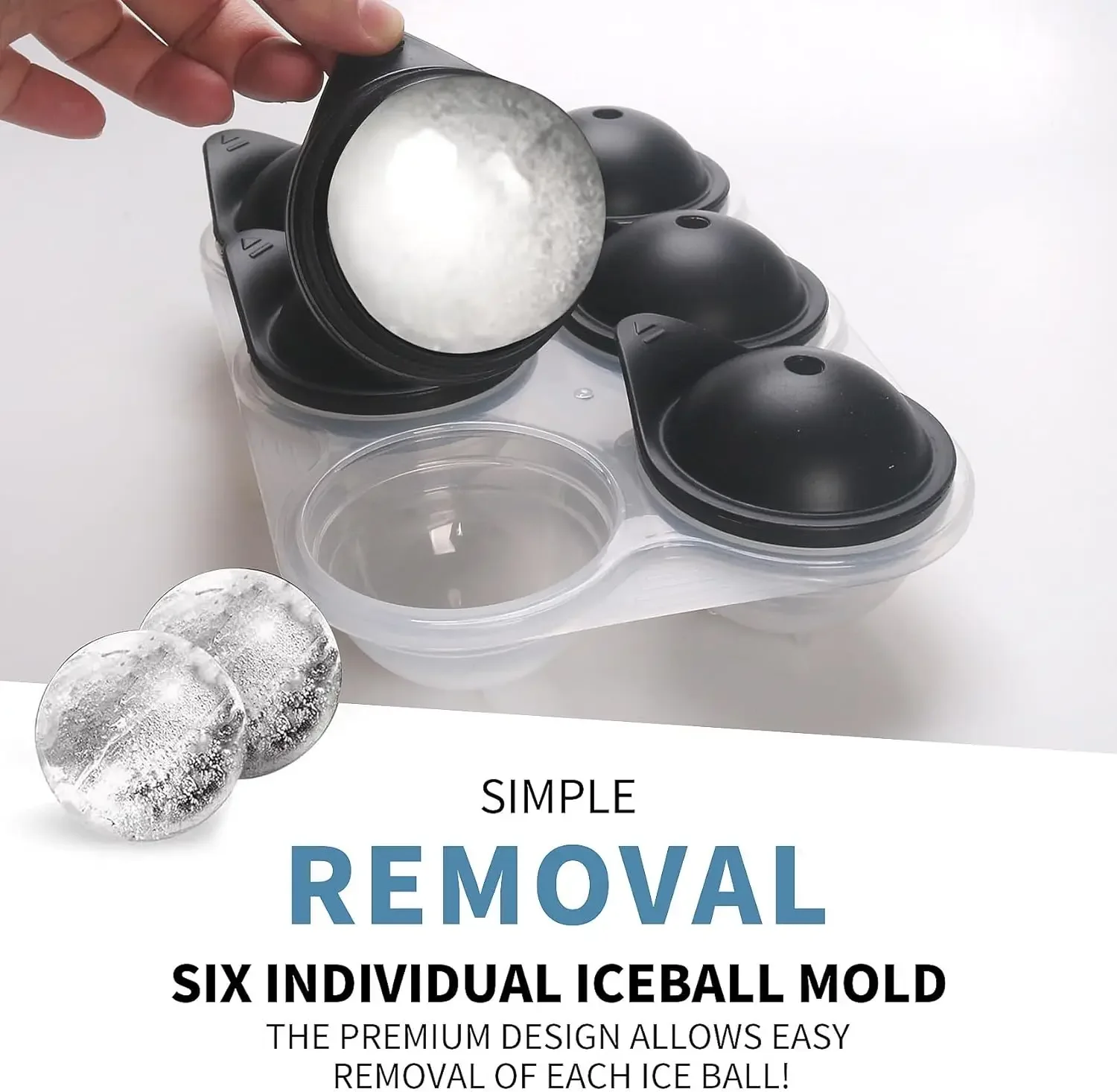 Large Silicone Ice Cube Tray With Lid Big Ice Ball Maker Round Sphere for Whiskey/ Cocktails/Bourbon