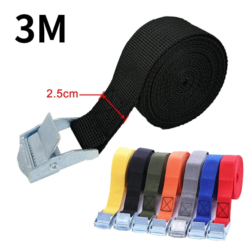 3M 6M Car Tension Rope Tie Down Strap Strong Ratchet Belt For Luggage Bag Metal Buckle Cargo Straps For Motorcycle Bike 1pcs