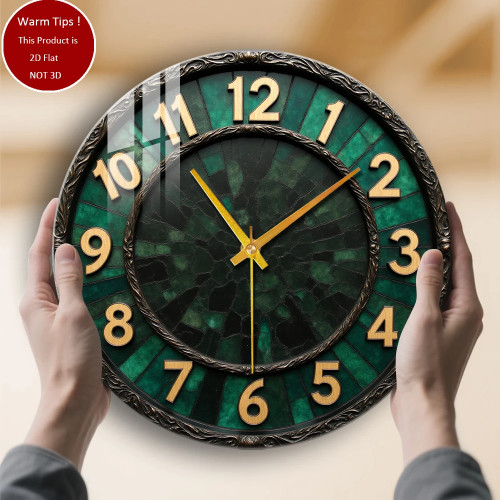 

Настенные часы из закаленного стекла, винтажные зеленые настенные часы с мозаикой, подходящие для домашнего декора стен или настольного дисплея в любом месте