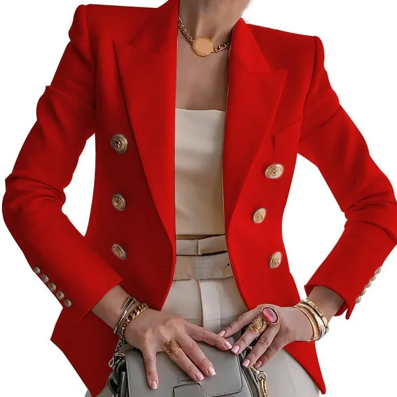 2023 Autumn Blazer Slim Coat Suit Jacket Female Casual Blazers Women Double-breasted Solid Color Formal Business Jackets Suits