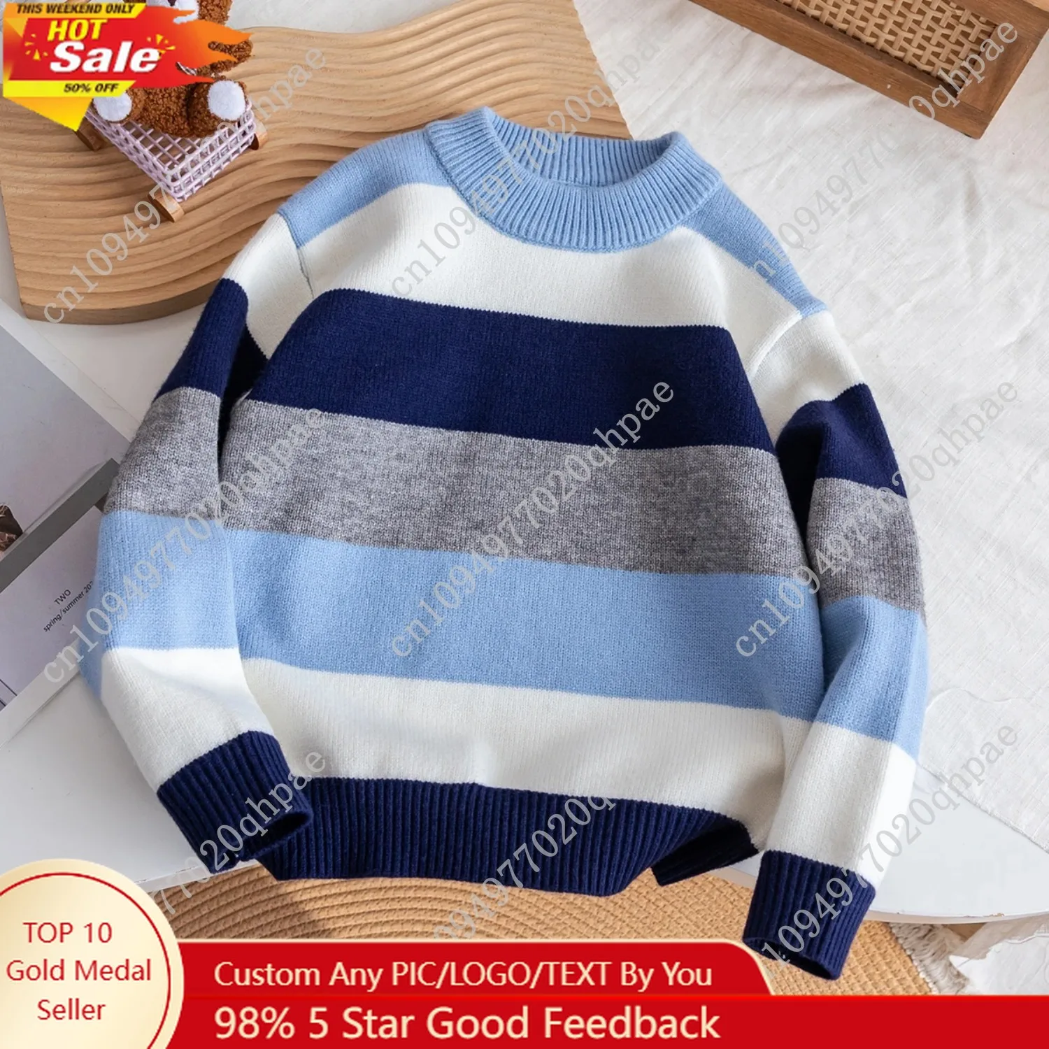 

Boys' and boys' college style contrasting striped sweater pullover, thick and suitable for daily vacations in spring, autumn, an