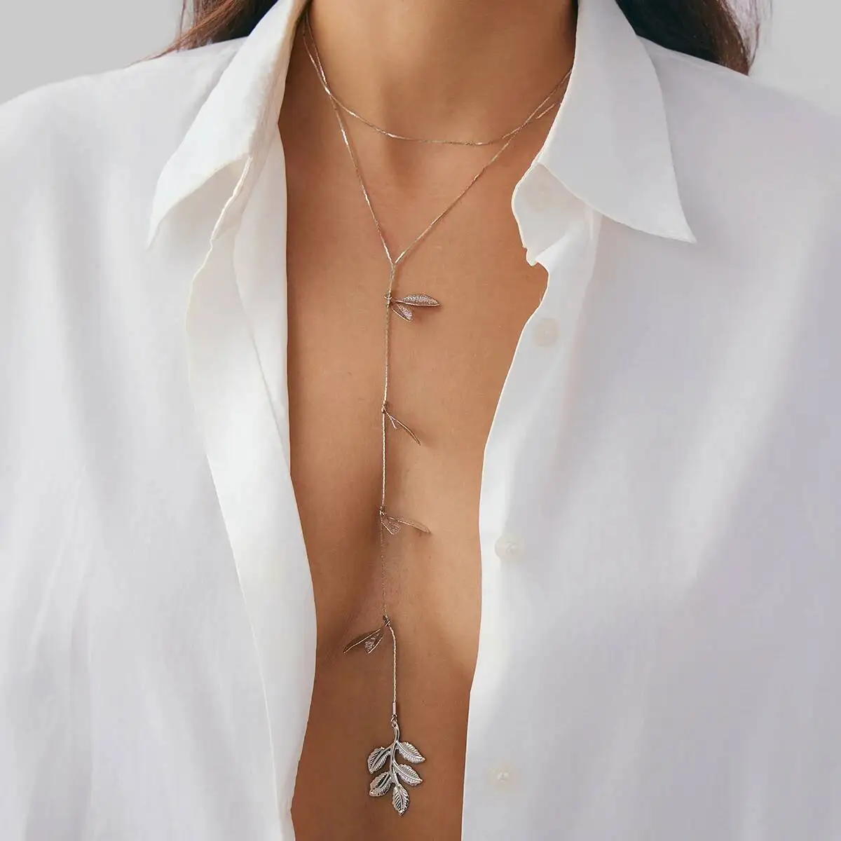 

PuRui 2025 Bohemia Gold Color Leaf Long Tassels Pendant Necklace for Women Fashion Y-shape Metal Choker Necklaces Charm Jewelry