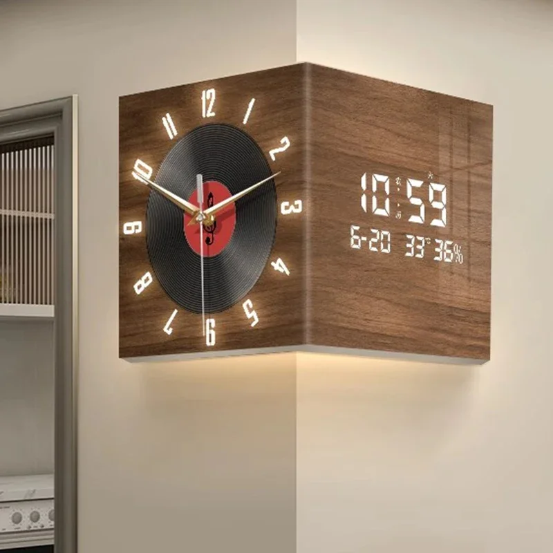 Modern Wall Clocks Living Room Large Corner Clock Elegant Led Digital Wall Clock Electronic Calendar Noiseless Clocks Home Decor