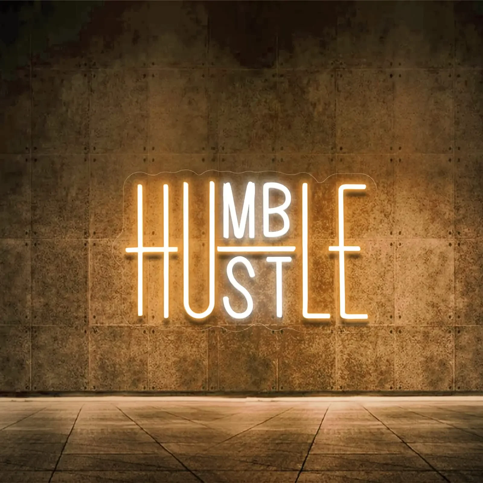 Hustle LED Neon Sign for Wall Decor, Humble Party Decorations, USB Powered Switch Adjustable Brightness for Office Room