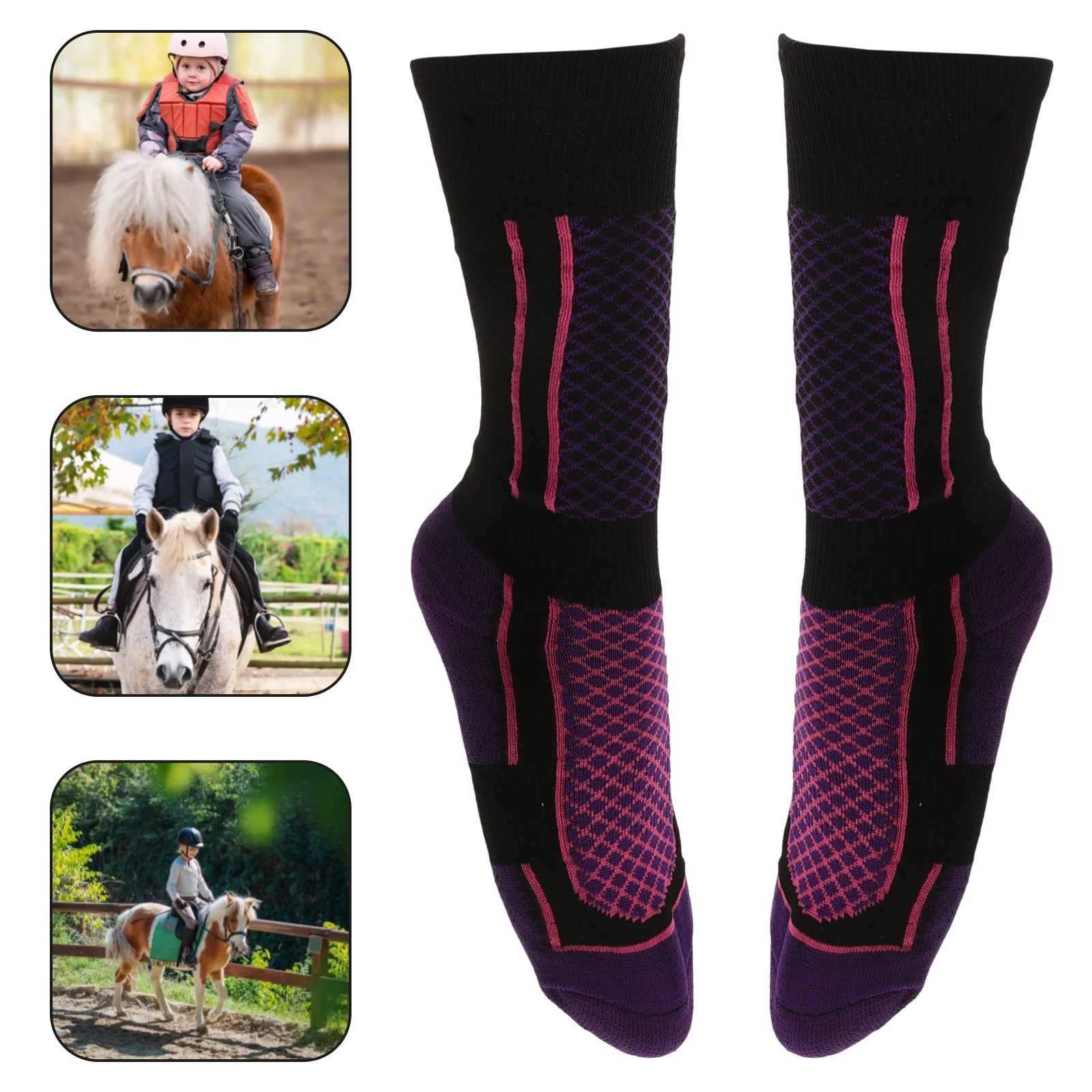 

1Pair Equestrian Socks Thick Towel Bottom High Tube Breathable Protective Socks for Kids Outdoor Cycling Hiking Running