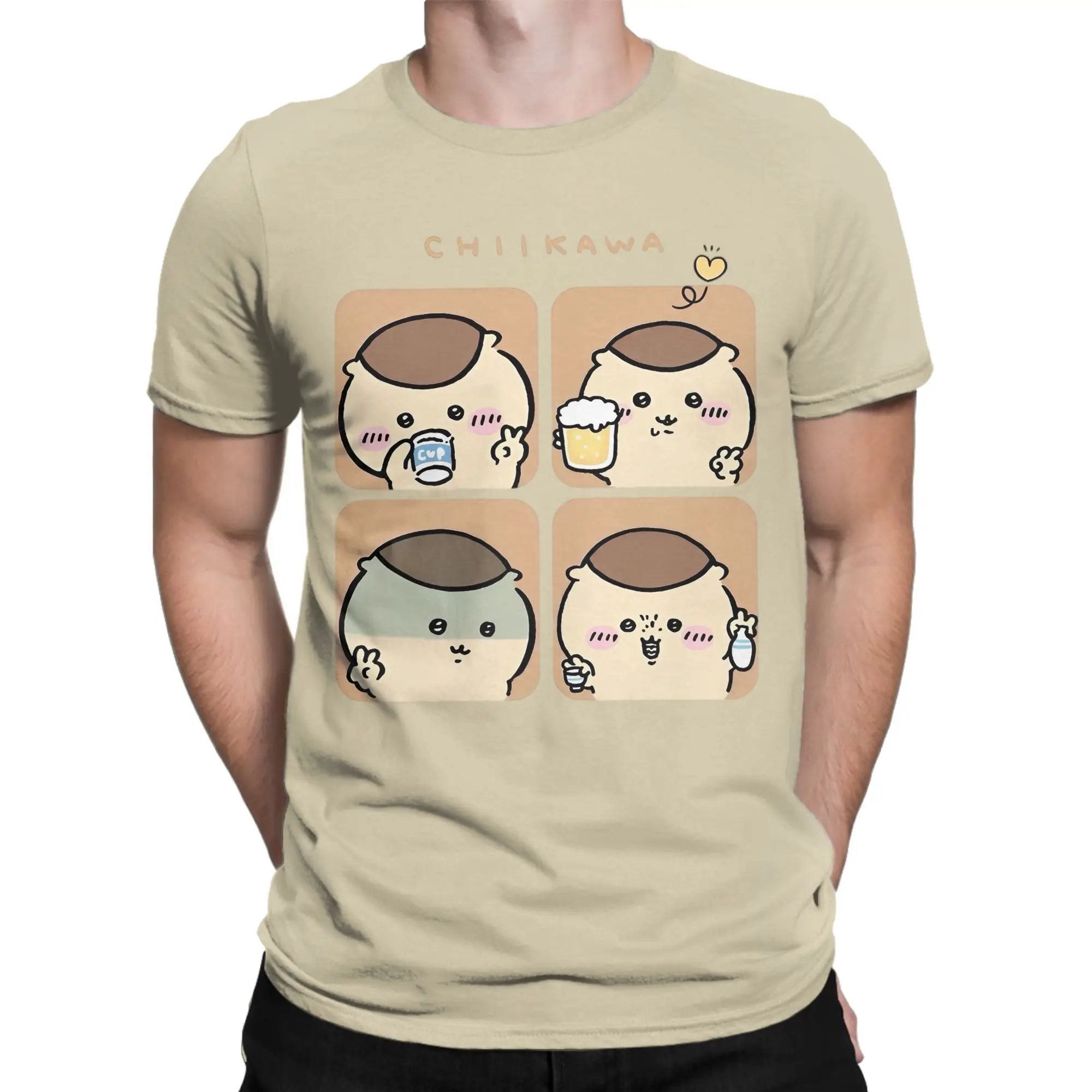 Chiikawas Drinking T-Shirts für Männer und Frauen, Baumwoll-Tops, lustiges, kurzärmliges T-Shirt mit Rundhalsausschnitt, bedrucktes T-Shirt – Detail 3