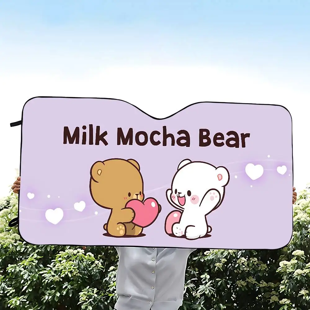 Cartoon M-Milk And M-Mocha Car SunShade Car Sunshade Covers Cover Universal Windscreen Folding Visor - view 4