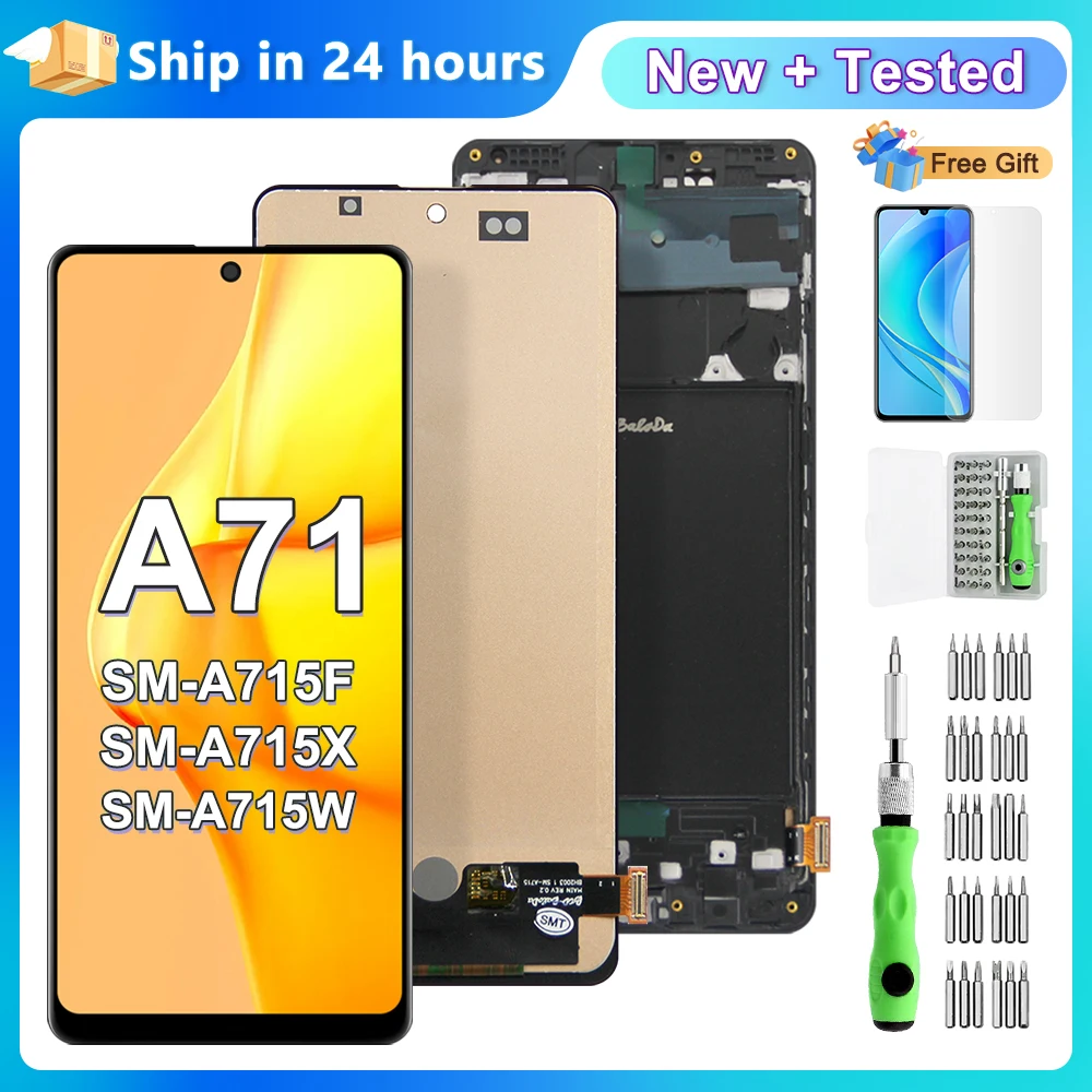 A71 A715 For Samsung Galaxy A71 A715 A715F A715FD LCD Display Digital Touch Screen with Frame Replacement 100% Tested