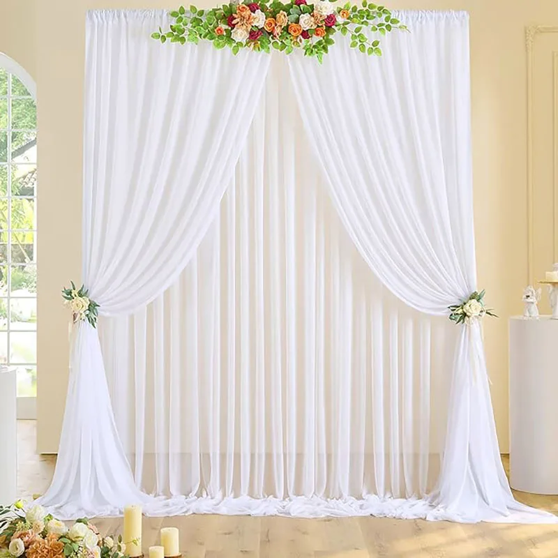 

2pcs 5ft x10ft Chiffon Backdrop Curtains,2 Layer Sheer Fabric Backdrop Drapes Drapes Bridal Shower Wedding Arch Party Decoration