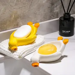 Soap Dishes Portable Ceramic Duck Bathroom Accessories Drain Rack Home Children Cute Soap Box Decorations Restroom Organizer NEW