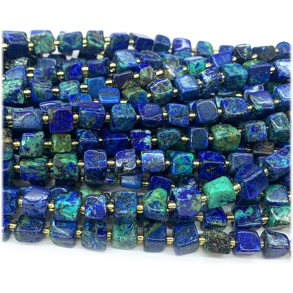 Veemake Natural Blue Azurite Free Form Cube Loose Beads For Jewelry Making 08284