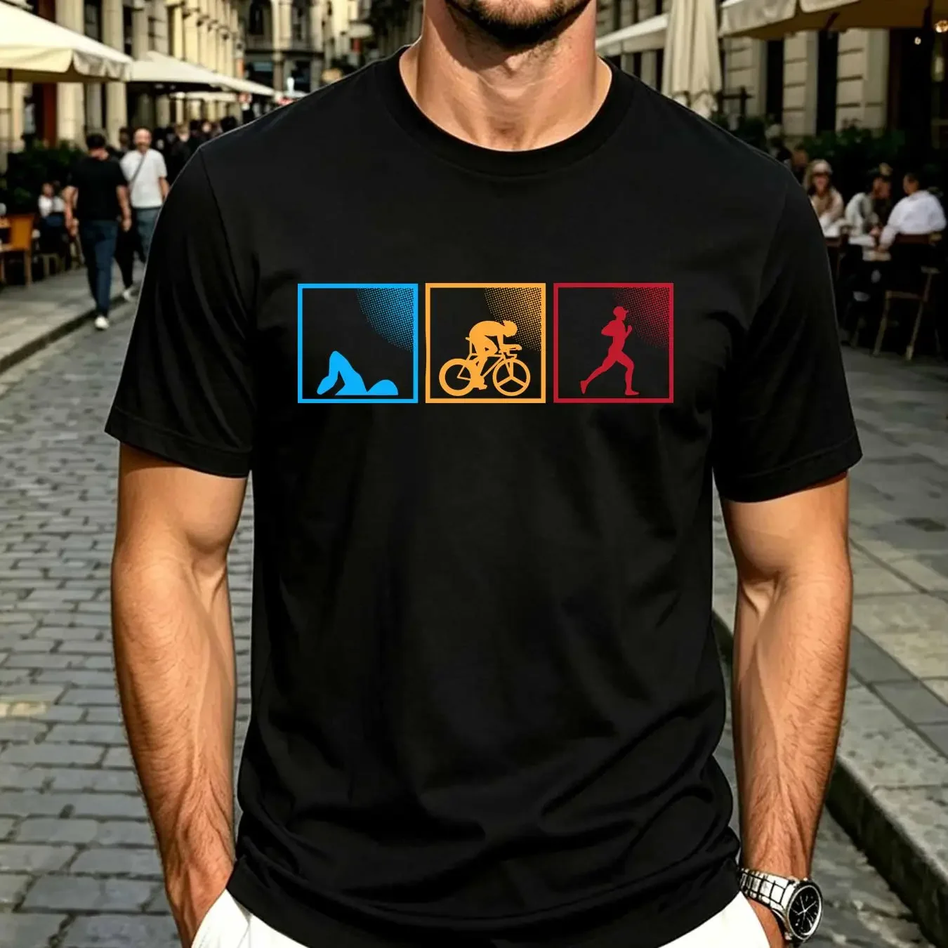 washed T Shirt Retro Triathlon Swimming Cycling Running Athlete Collaboration Backpack Large Capacity Cute Foldable 3d Printing