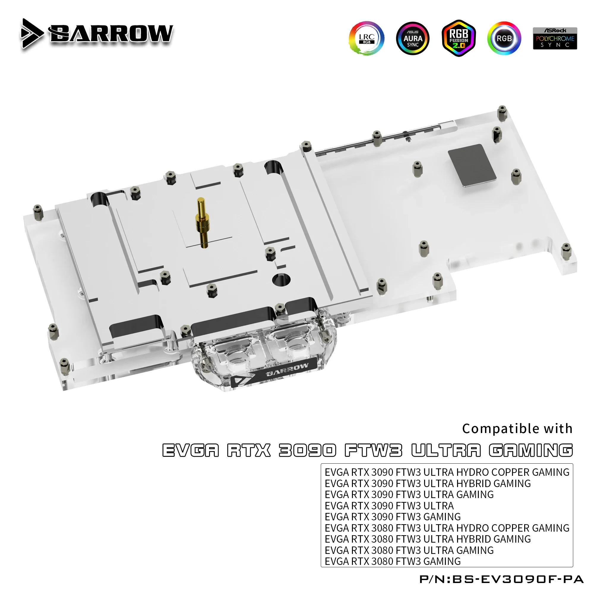 Imagem -04 - Barrow Evga 3090 Ftw3 Placa Gráfica Gpu Bloco de Resfriamento Água para Evga Rtx3090 3080 Ftw3 Ultra 5v Argb 3pin Aura Sync