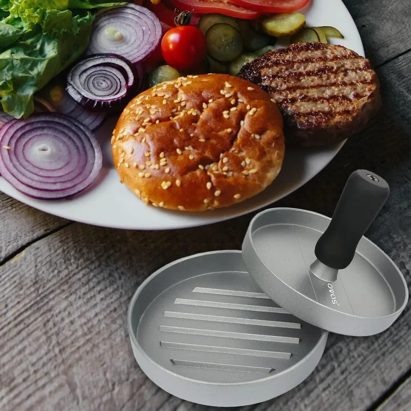 Burger Press Non-Stick Hamburger Patty Maker with Wax Paper Aluminum Burger Maker for Kitchen BBQ Grill Aluminum Burger Mold