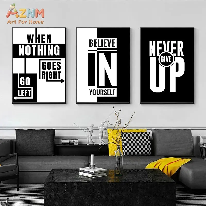 AZNM Motivational Quote Wall Art, Never Give Up Believe In Yourself Canvas Print, Modern Inspirational Home Office Decor Poster,