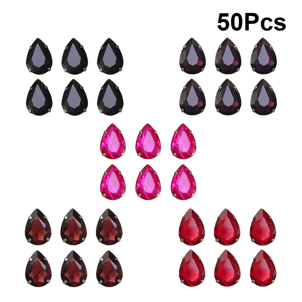

50pcs 13X18Mm Four Corner Claw Crystal Glass Rhinestones Sewing Teardrop For Garment Diy Jewelry Making Handicrafts Craft Mixed