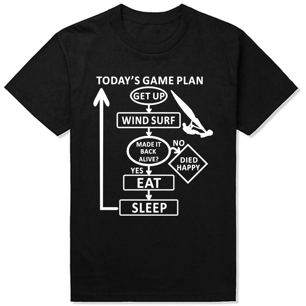 Today's Windsurf Game Plan T Shirts Birthday Funny Graphic Fly Kitesurfing Windsurfing Cotton Short Sleeve Harajuku T-shirt