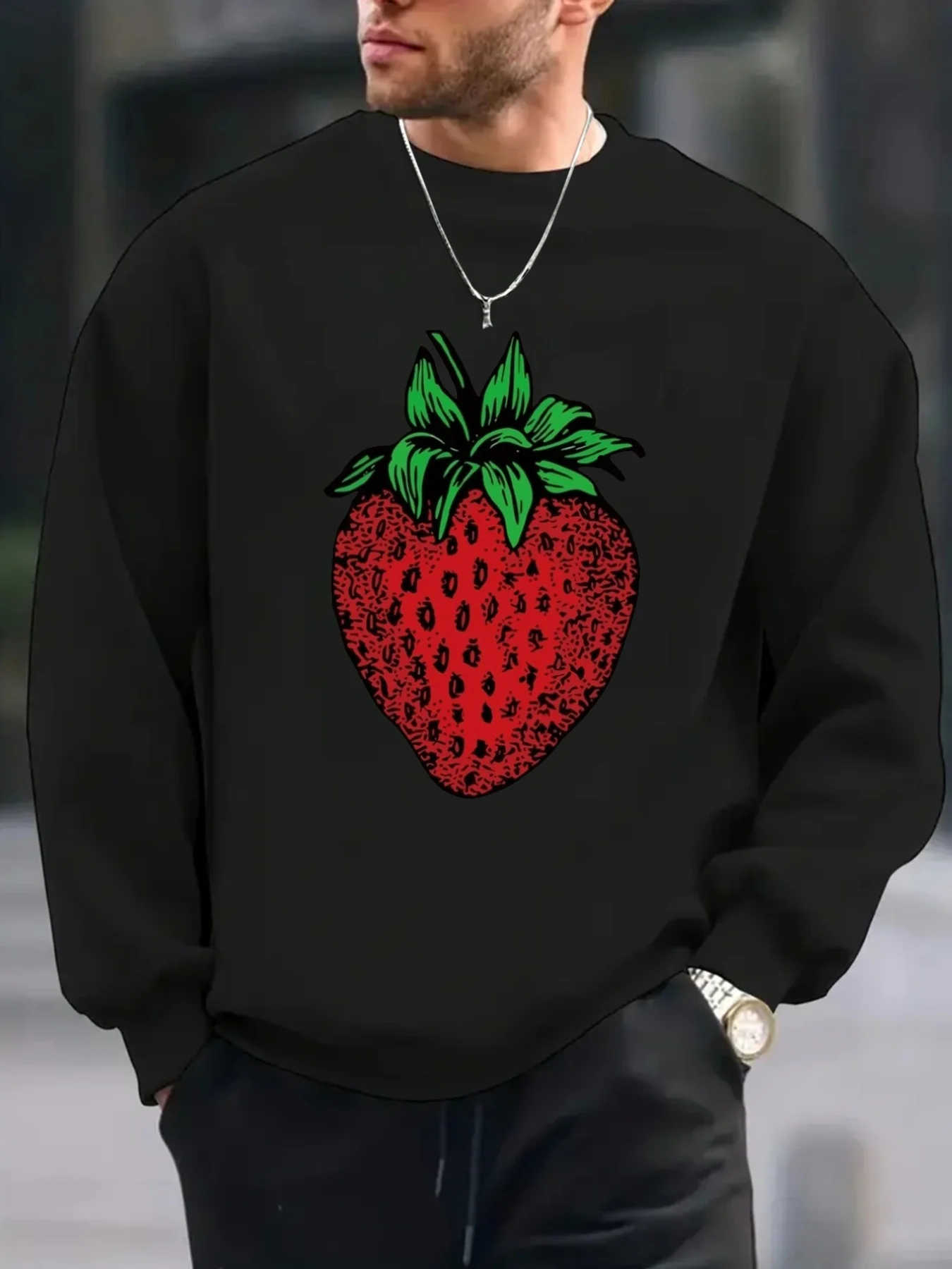 

Мужской свитер с круглым вырезом и длинными рукавами с клубничным и фруктовым принтом, удобный джемпер обычной версии, мужской незаменимый