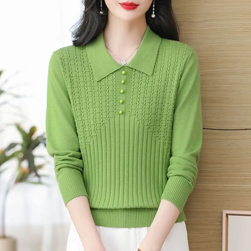 

Autumn Winter Paisley Peter Pan Collar Solid Color Pullover Long Sleeve Sweater Knitted Screw Thread Elegant Women's Casual Tops