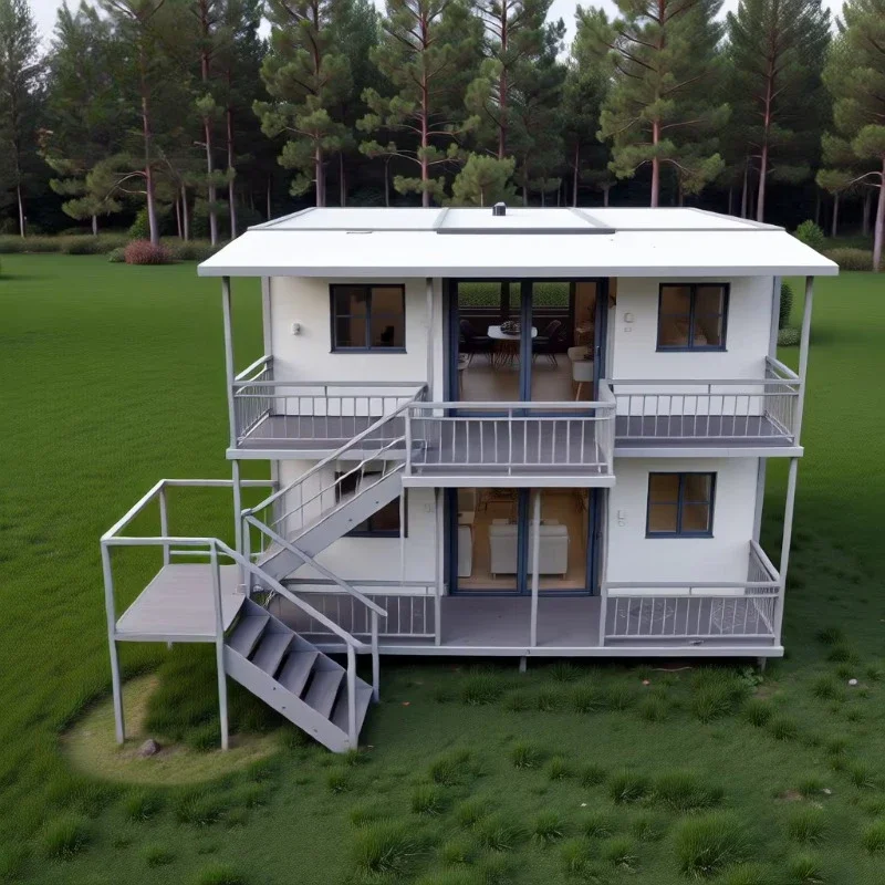 Modern Sandwich Panel Prefab House 20ft Two Story Knockdown Villa Durable Container Home Design Hot