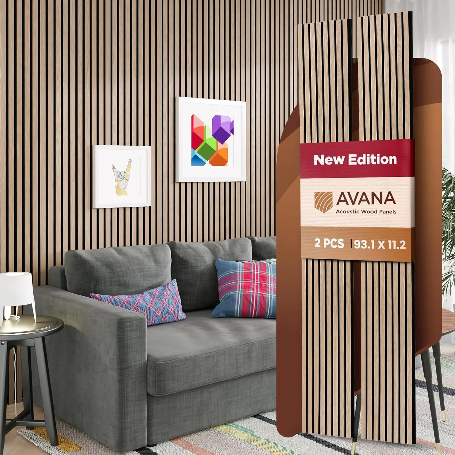 

Акустические деревянные стеновые панели из белого дуба, 93,2x11,25 дюймов, подходят для размещения в укладке 94x12, 2 шт. для декора интерьера дома и офиса