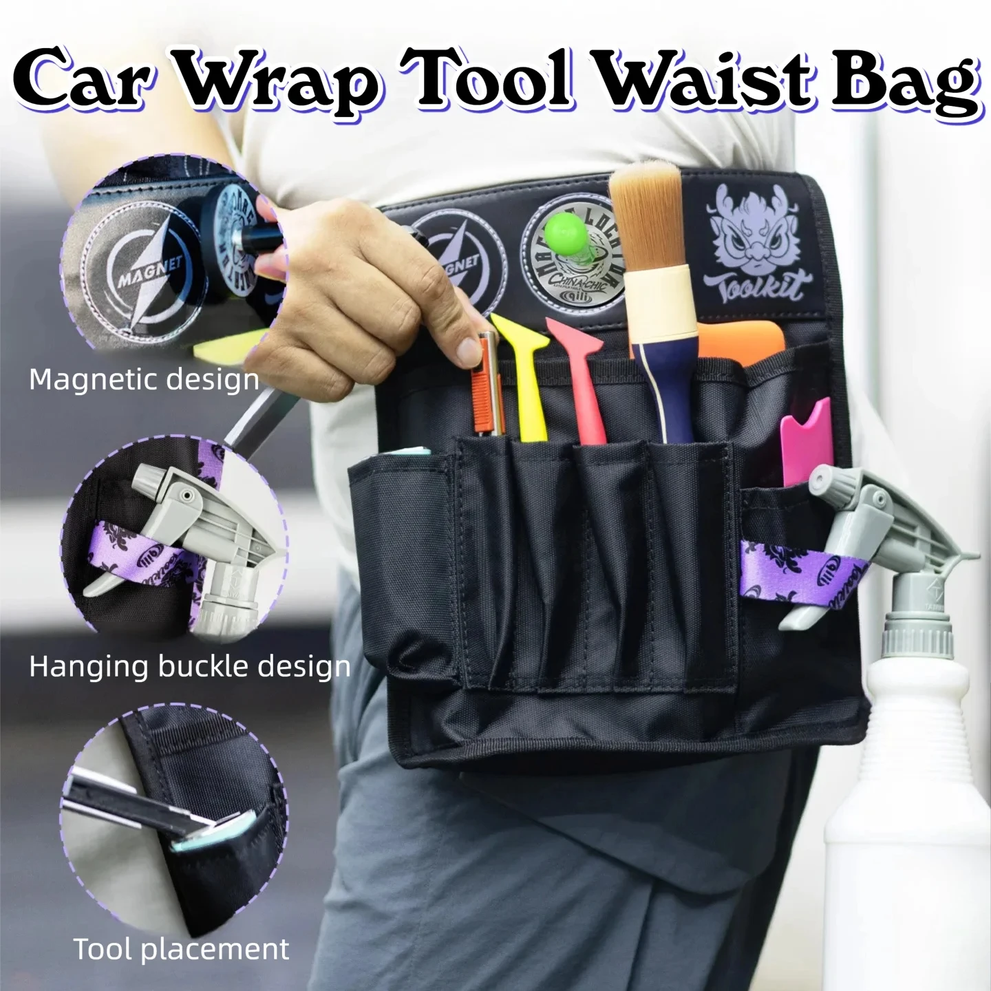

Convenient Multi-Functional Car Film Tool Kit Color Changing Car Wrap Storage Oxford Cloth Tool Waist Bag Professional Tool Bag
