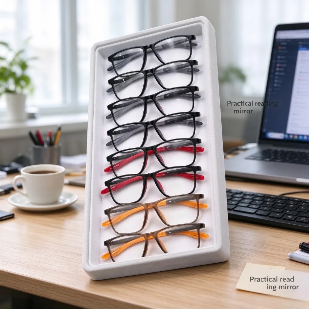 8-Piece Multi-Focus Reading Glasses - Sport Full Edge Square Frame with PC Lens and Silicone Arm, Unisex Comfortable Driving Glasses for Cars, Phones, Walking, Christmas and Halloween Gifts