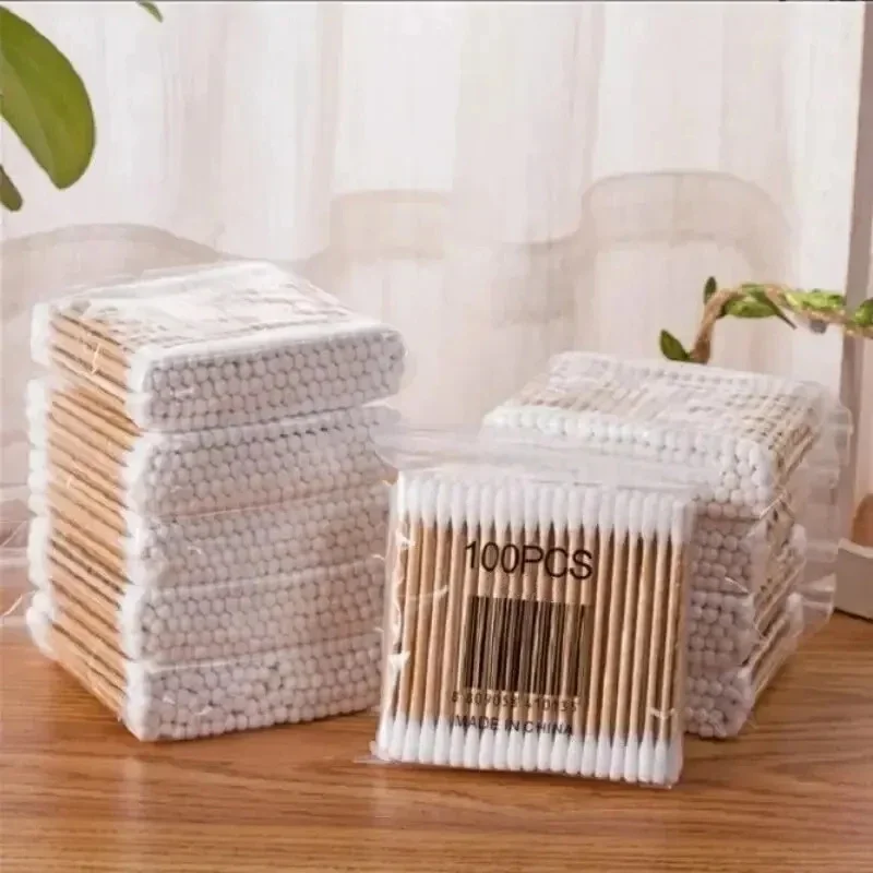 

200PCS Wooden Double-Ended Cotton Swabs Make-Up Cleaning Disposable Cotton Swabs Medical Household Hygiene Ear Pulling