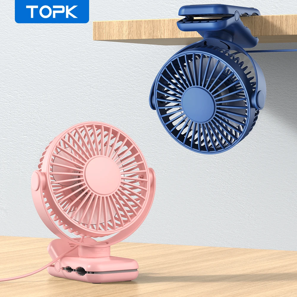 

Портативный мини-вентилятор TOPK с клипсой, USB Настольный вентилятор, 3 скорости, бесшумный, вращение на 720 °, персональный электрический вентилятор, стоячие вентиляторы для комнаты и дома