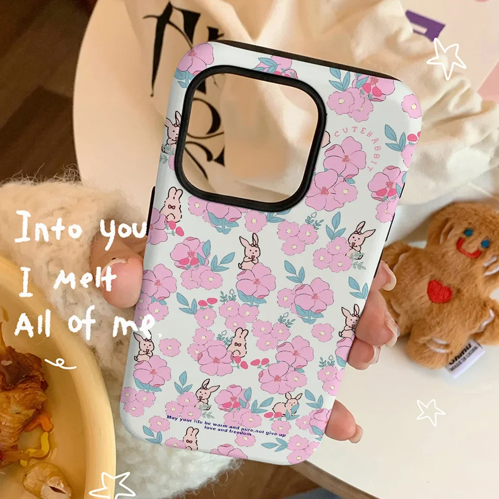 

Pink Broken Flower Rabbit Fashionable Phone Case for IPhone 16 15 14 13 Pro Max Back Cover for 12 Pro Funda 11 PRO 14 PLUS X MAX