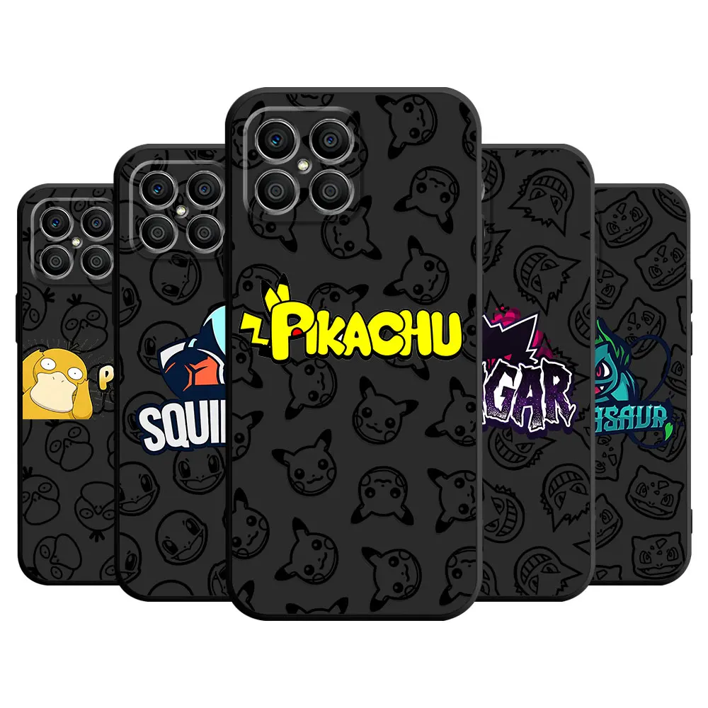 Cute Pokemon Pikachu Gengar Case For Honor X8 X8A 90 X9a 8X 70 50 20 Magic5 Pro 9x P60 P50 P40 Pro Black Soft Phone Funda