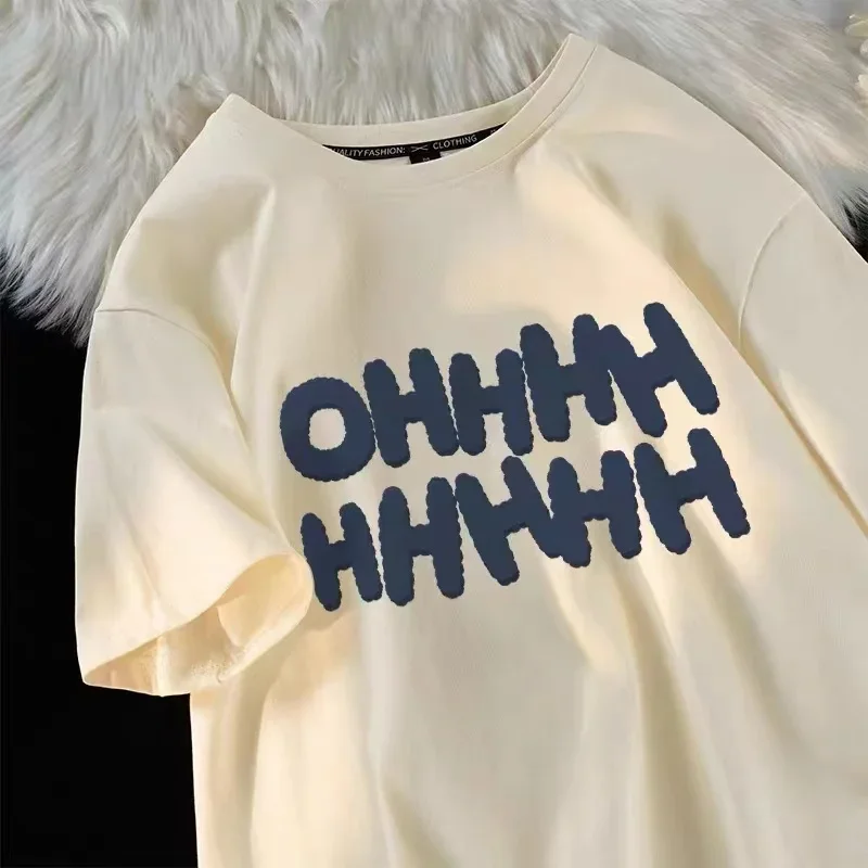 

Американская свободная женская футболка с коротким рукавом, Новинка лета 2024, черная хлопковая Футболка взрыва, рубашка с коротким рукавом.