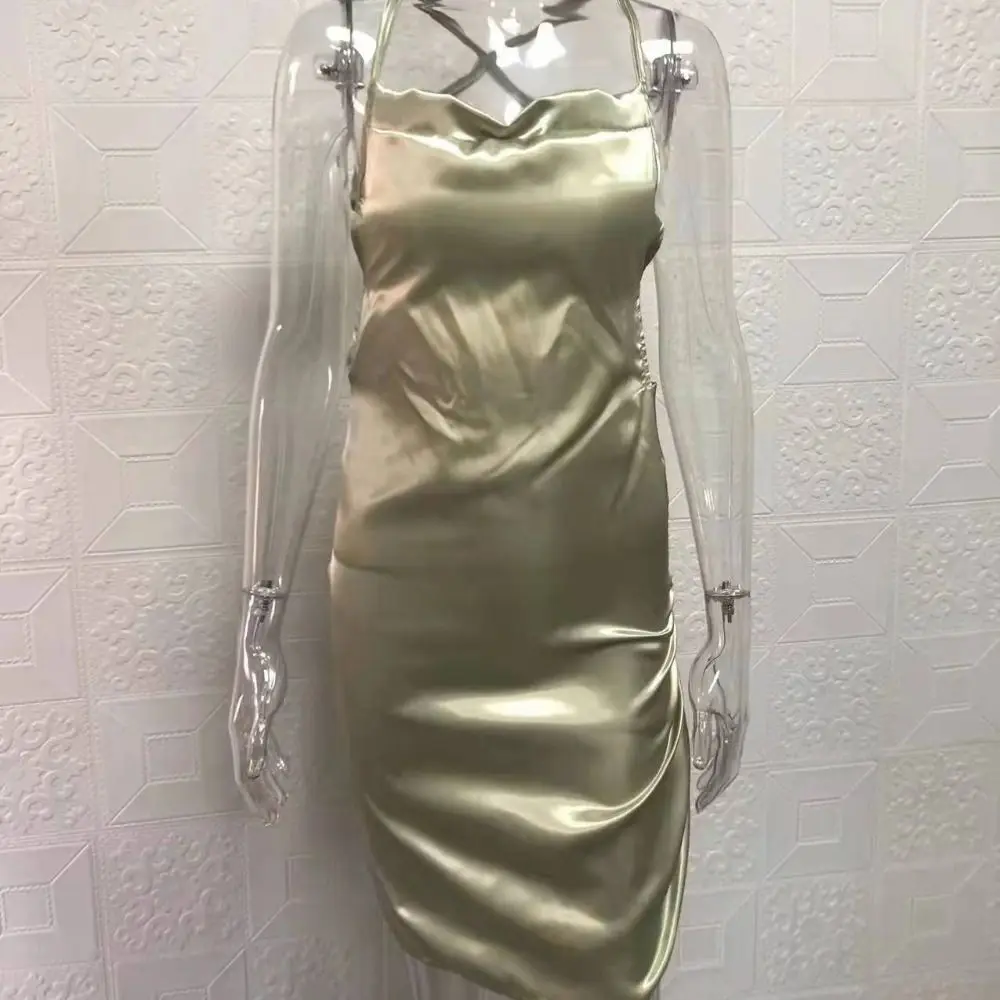 Mini vestido suspenso curto sem encosto, Vestido de noite plissado com renda, Vestido de festa, Aparência do clube, Roupas para ocasiões especiais