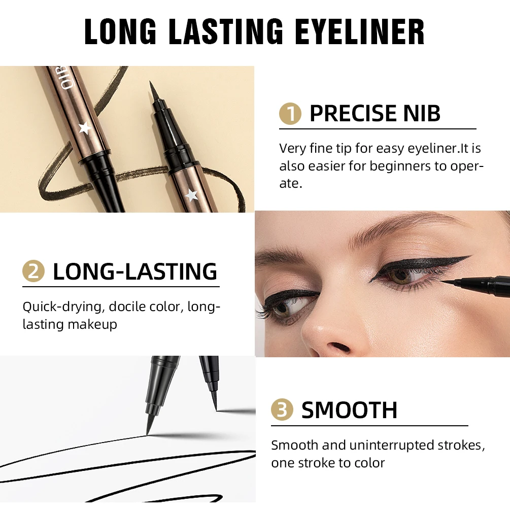 Eyeliner Pencil Quick Drying Waterproof Liquid Eye Liner Pen Precision Long-lasting Black Eyeliner Smooth Make Up Brown Eyeliner