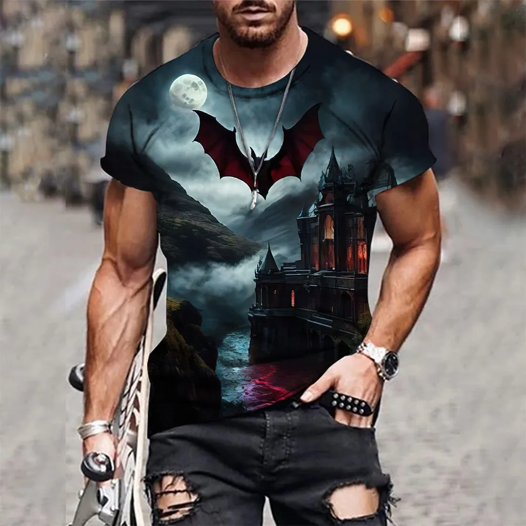 Мужская футболка с коротким рукавом в готическом стиле ужасов на Хэллоуин, 3D винтажная крутая футболка с рисунком черепа и круглым вырезом, удобные футболки в стиле хип-хоп для улицы