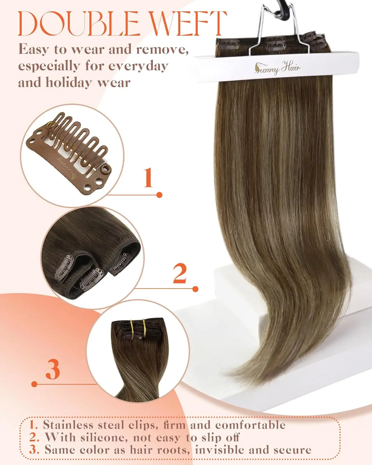 วีซันนี่ คลิปต่อผมแท้ ผมตรงแบบเรมี่ บาลายาจ และผมต่อแบบเปียโน ผมแท้ 135 กรัม