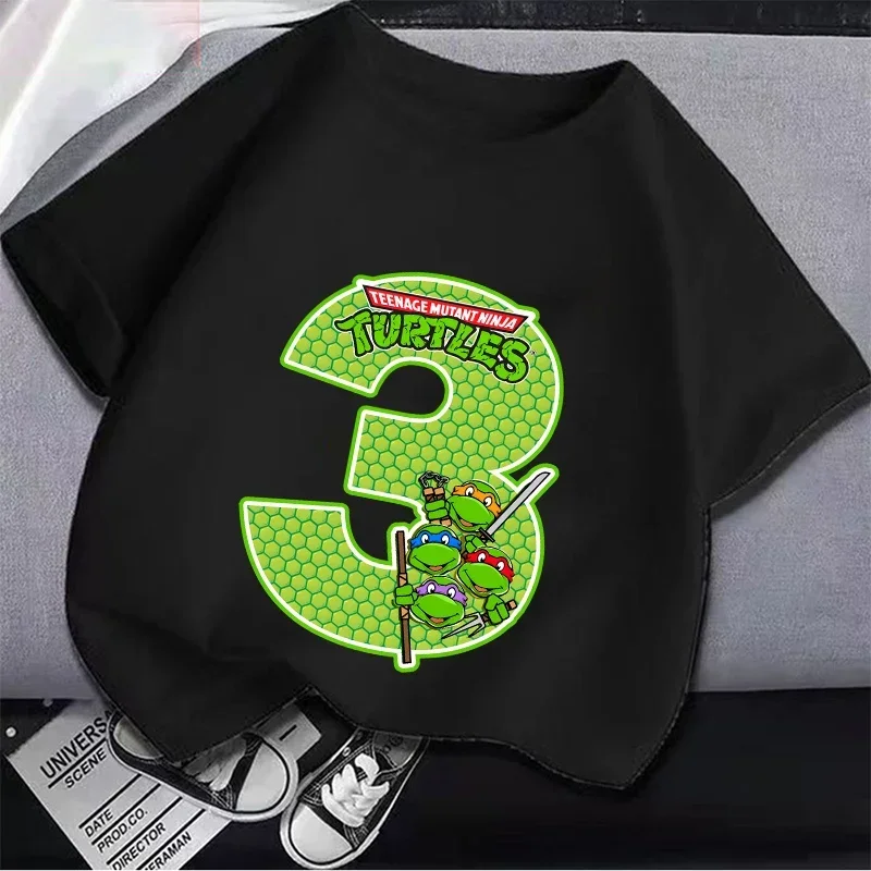 Teenage Mutant Ninja Turtles T-Shirts Black Birthday Number Anime Top Cartoon Tees Kawaii Casual Clothes Gift view 3
