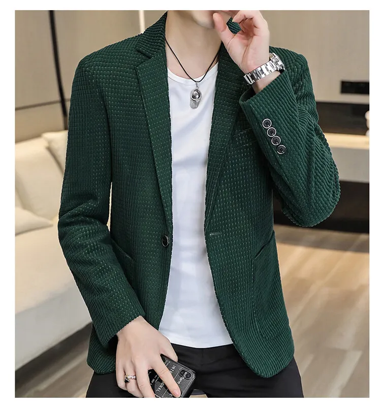 Lässige einfarbige und karierte Anzüge 2026 Frühling Herbst Herren Ein-Knopf-Slim-Fit-Blazer & Jacken Jugend Streetwear Mäntel Oberteile Kleidung – Detail 11