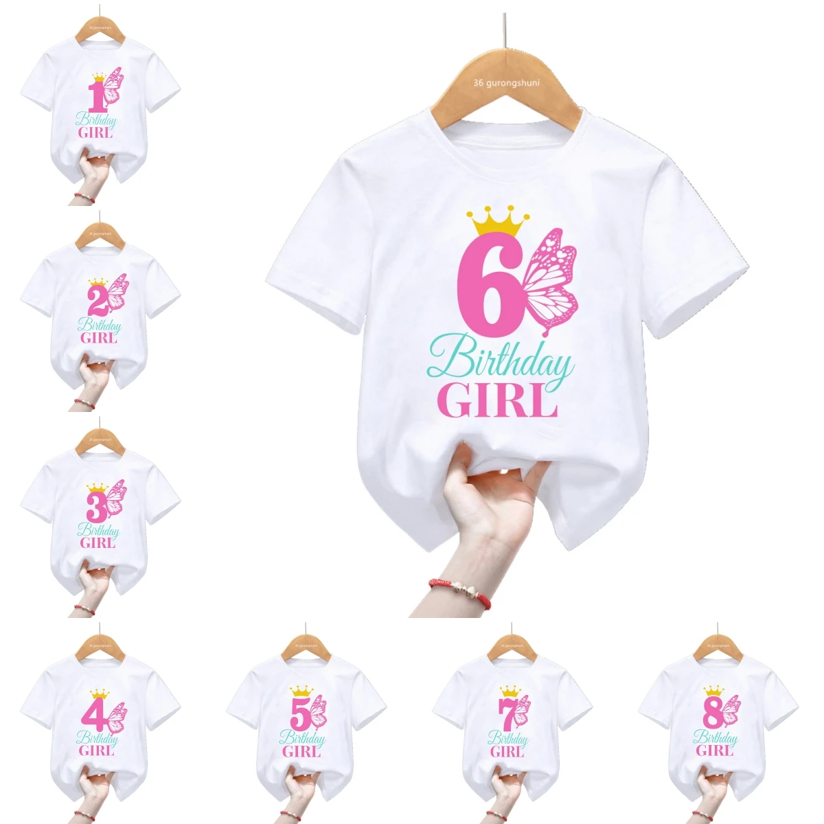 T-shirt à thème de couronne de princesse pour filles, vêtements pour enfants, manches courtes, mignon, c'est mon joyeux anniversaire, cadeau d'anniversaire, 1-11