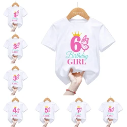 Cute Princess Crown Theme T-Shirt It Is My 1-11th Happy Birthday Girls T Shirt Birthday Gift Kids Clothes Short Sleeve Tops