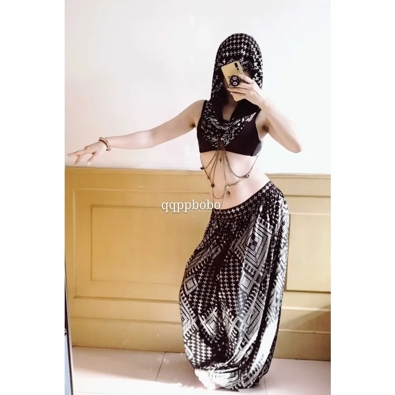 Aangepaste Fusion Tribal Buikdanskostuums Prestatie Oefenpak Antiek Patroon Asseuit Grote Emmer Broek Lantaarnbroek