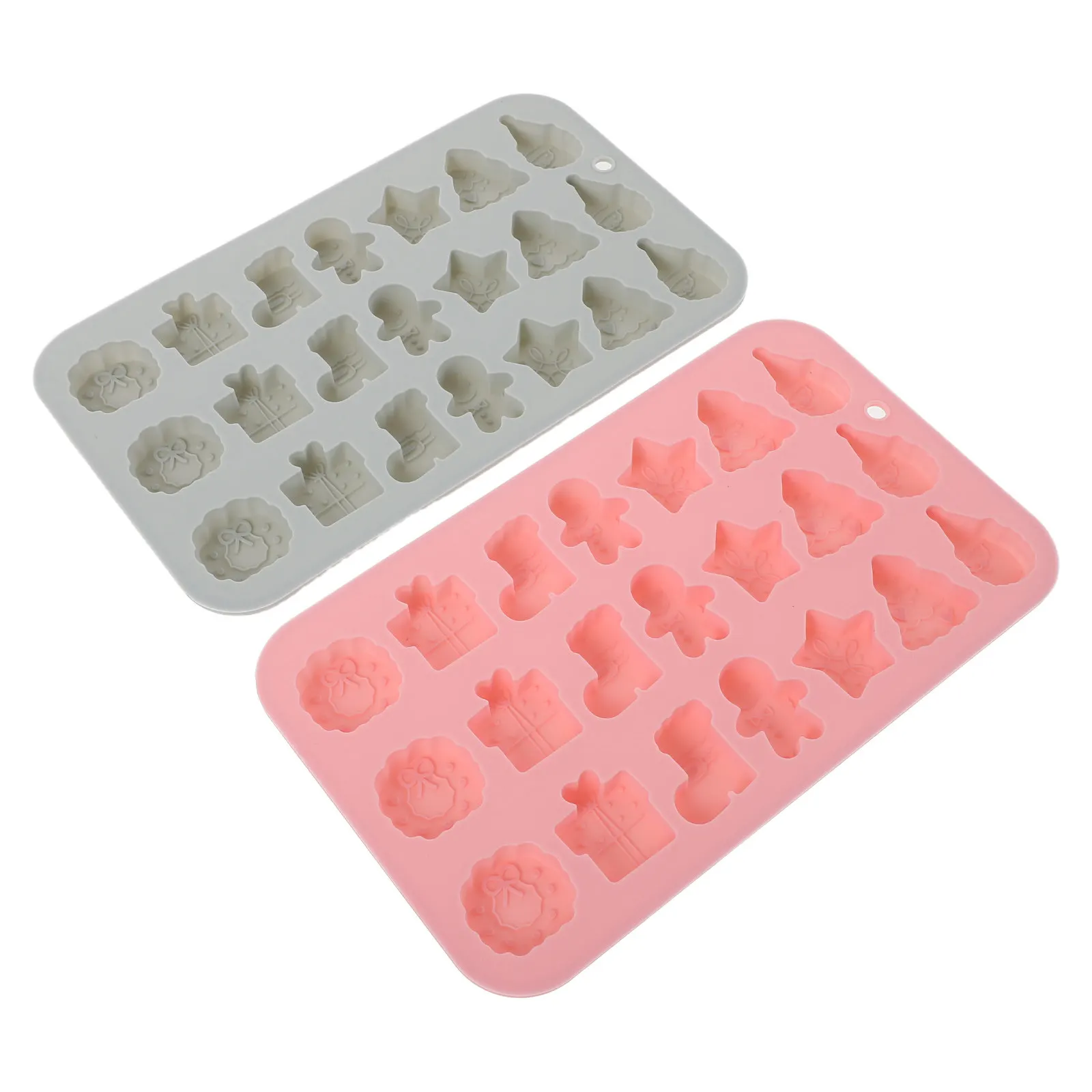 2Pcs 3D Christmas Baking Molds Set 21 Cavity Silicone Xmas Tree Santa Gingerbread Wreath Boot Mold Non-Stick Baking Tool Kit view 6