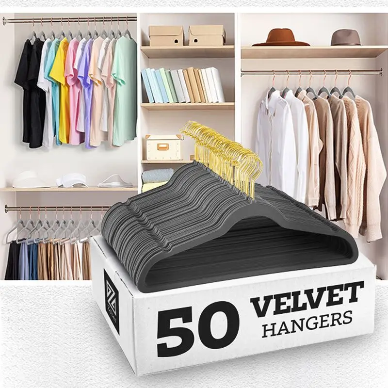 Velvet Non-Slip Hangers 10 Pack Gray Flocking Multifunctional Anti Slip Clothes Hanger Wrinkle Resistant Adult Plastic