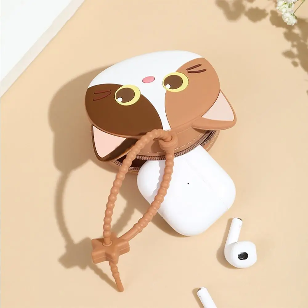 Porte-monnaie en silicone de dessin animé mignon portable, joli portefeuille de chat créatif, sac de rangement solide pour documents et câbles de données