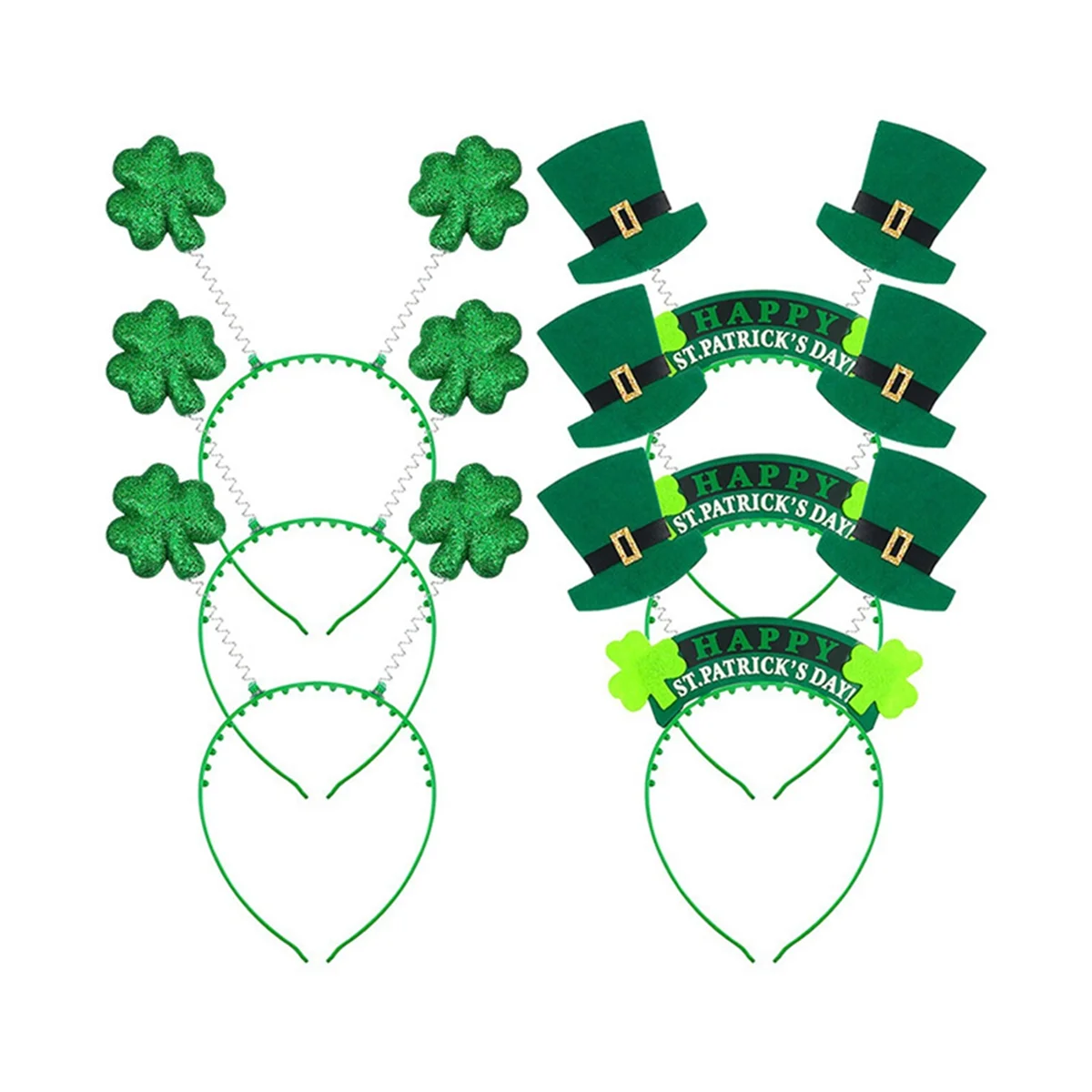 St Patricks Day with Green Glasses Necklaces Headband Bracelets Coins, Tattoos Stickers for St Patricks Day