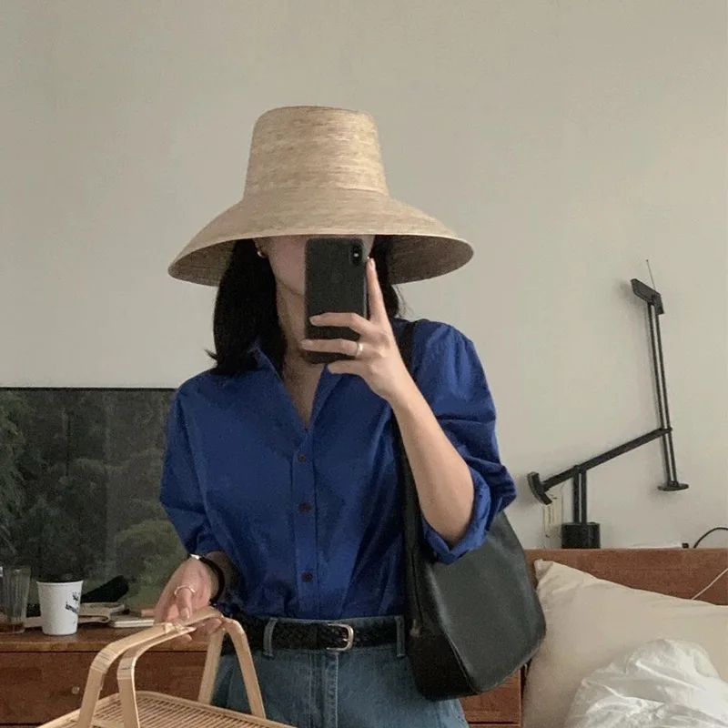 Korean Fashion Natural Sunflower Leaf Grass Wide French Elegant Beach Holiday Sun Hat Handwoven Straw Hats Women Designer Style